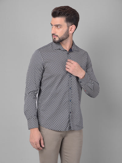 Navy Blue Printed Shirt-Men Shirts-Crimsoune Club