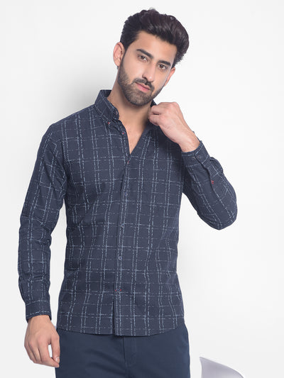 Navy Blue Checked Shirt-Men Shirts-Crimsoune Club