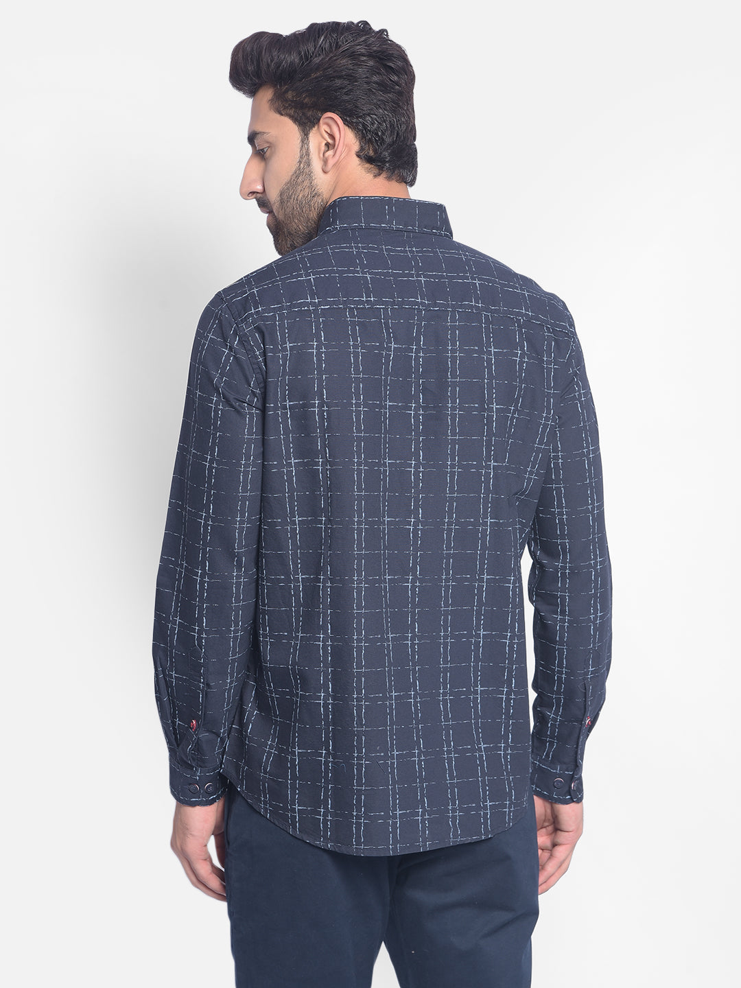 Navy Blue Checked Shirt-Men Shirts-Crimsoune Club