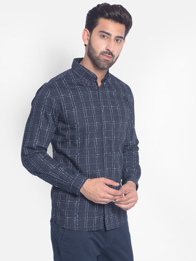 Navy Blue Checked Shirt-Men Shirts-Crimsoune Club