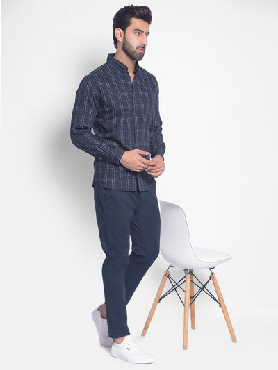 Navy Blue Checked Shirt-Men Shirts-Crimsoune Club