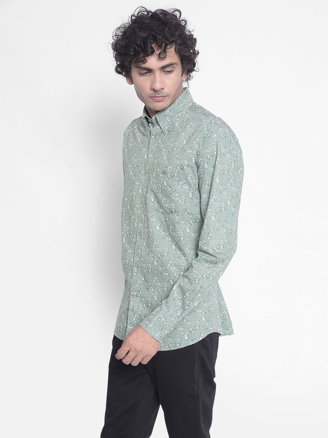 Green Floral Shirt-Men Shirts-Crimsoune Club