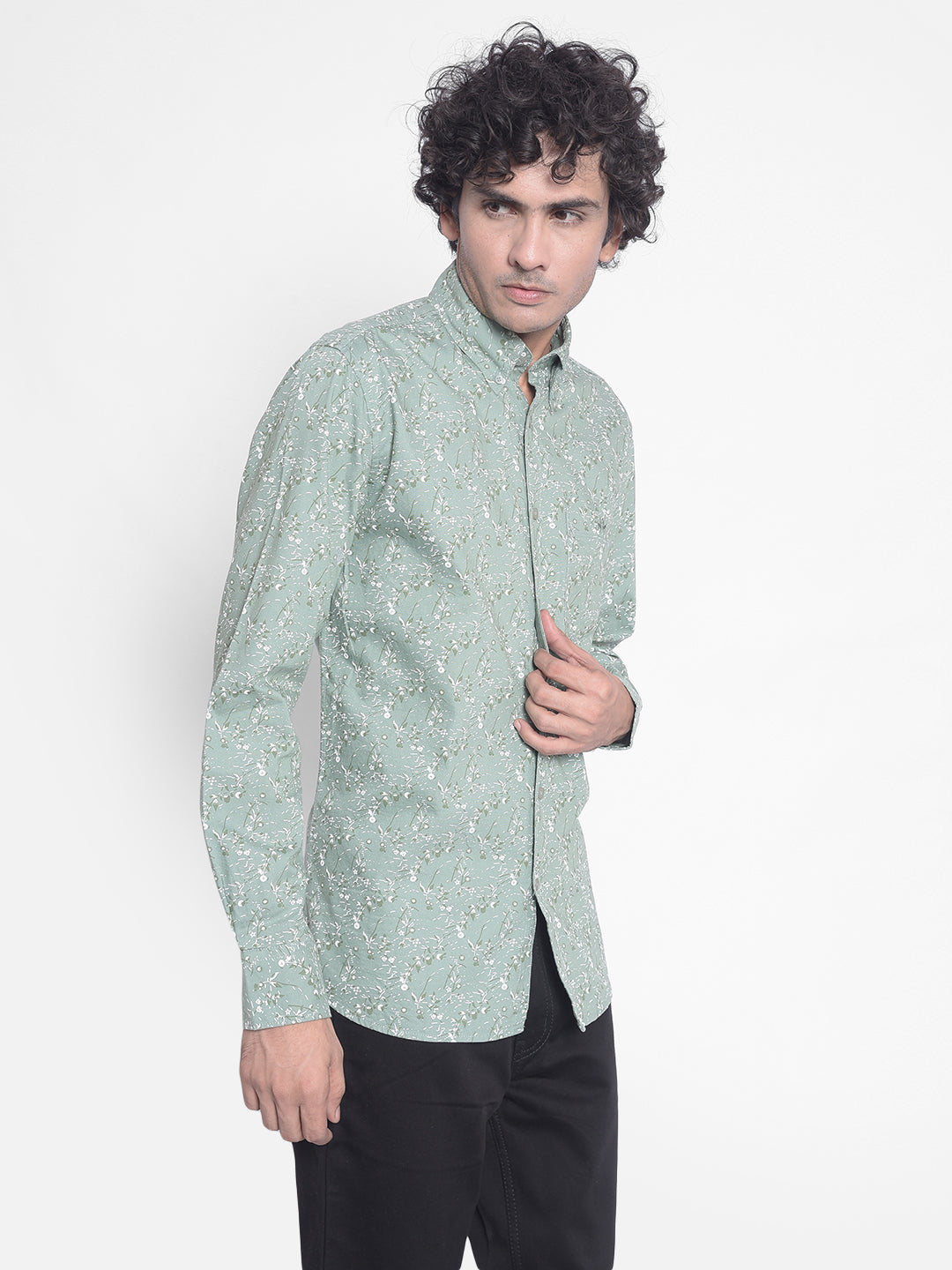 Green Floral Shirt-Men Shirts-Crimsoune Club