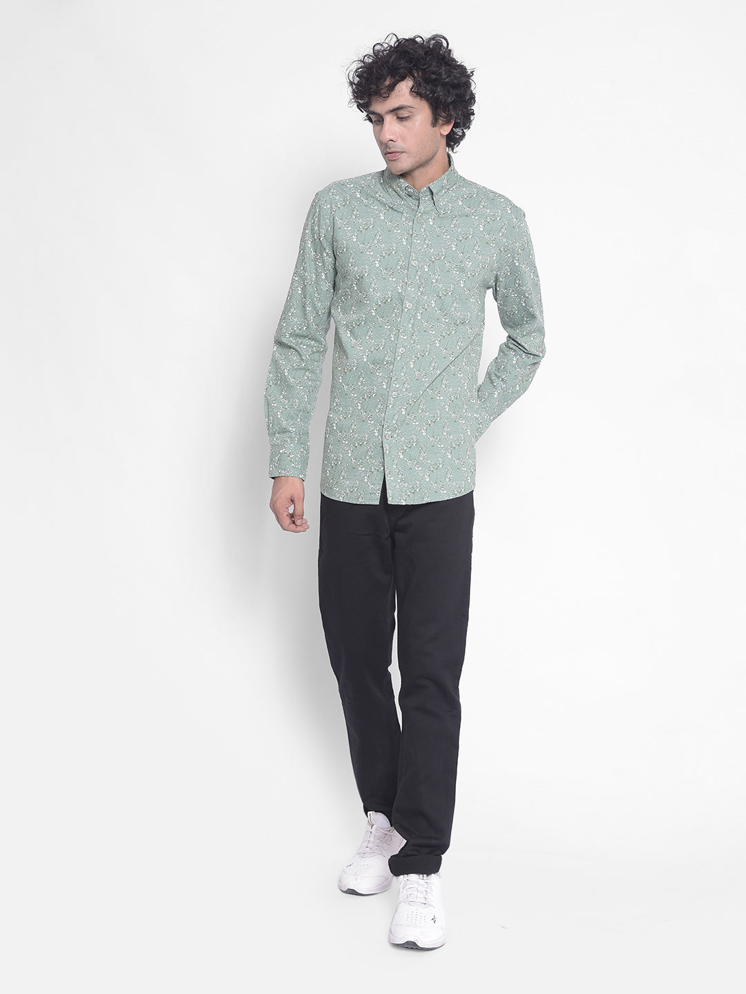 Green Floral Shirt-Men Shirts-Crimsoune Club