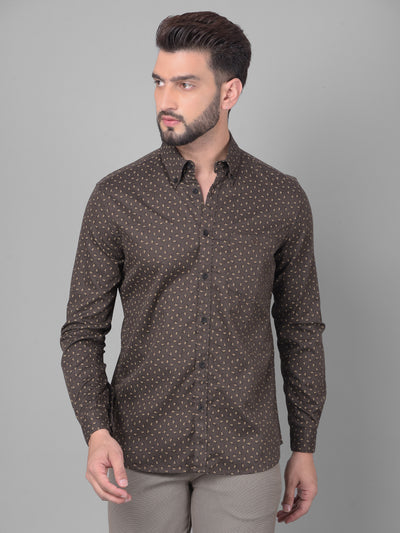 Brown Printed Shirt-Men Shirts-Crimsoune Club