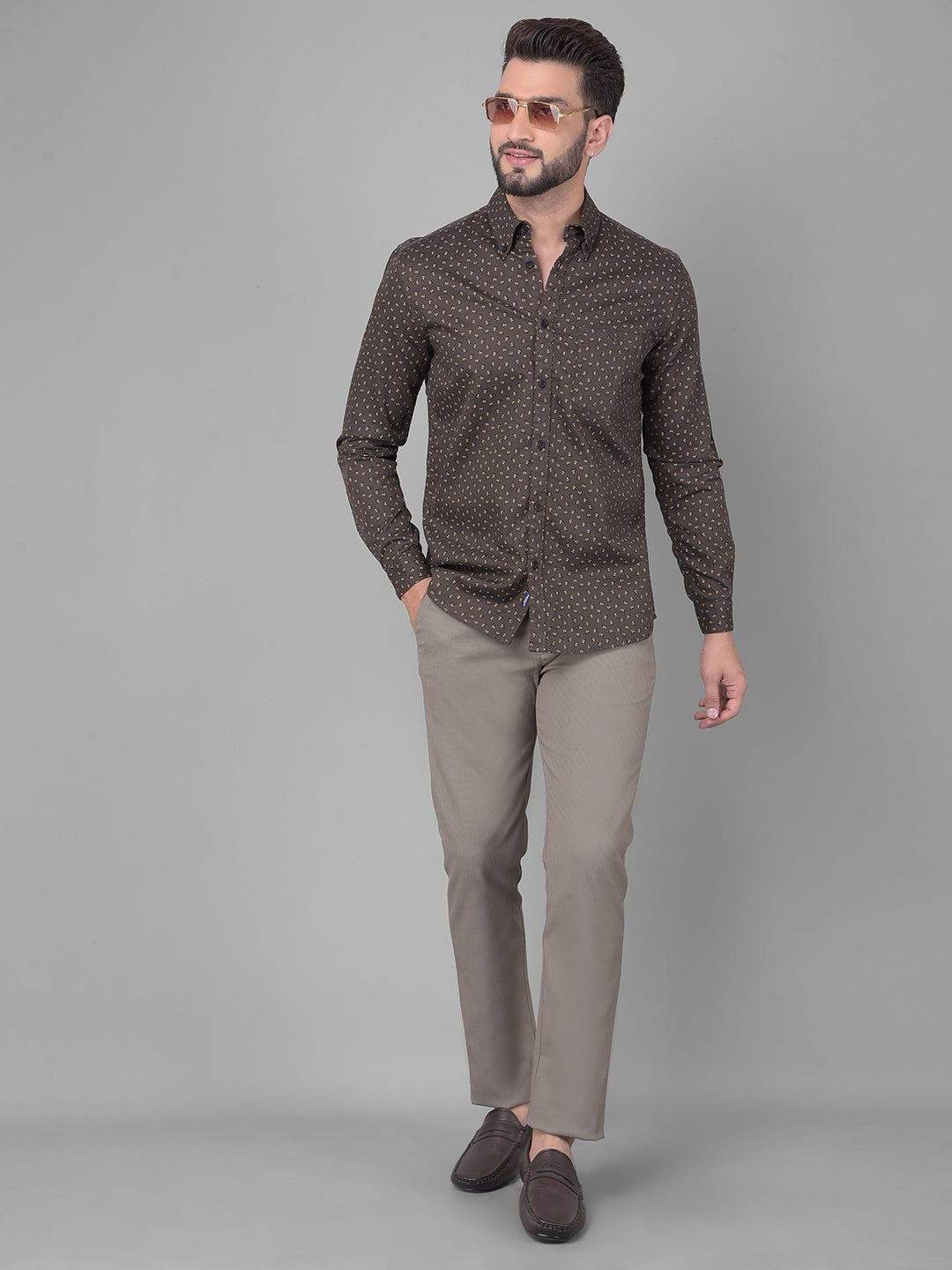 Brown Printed Shirt-Men Shirts-Crimsoune Club