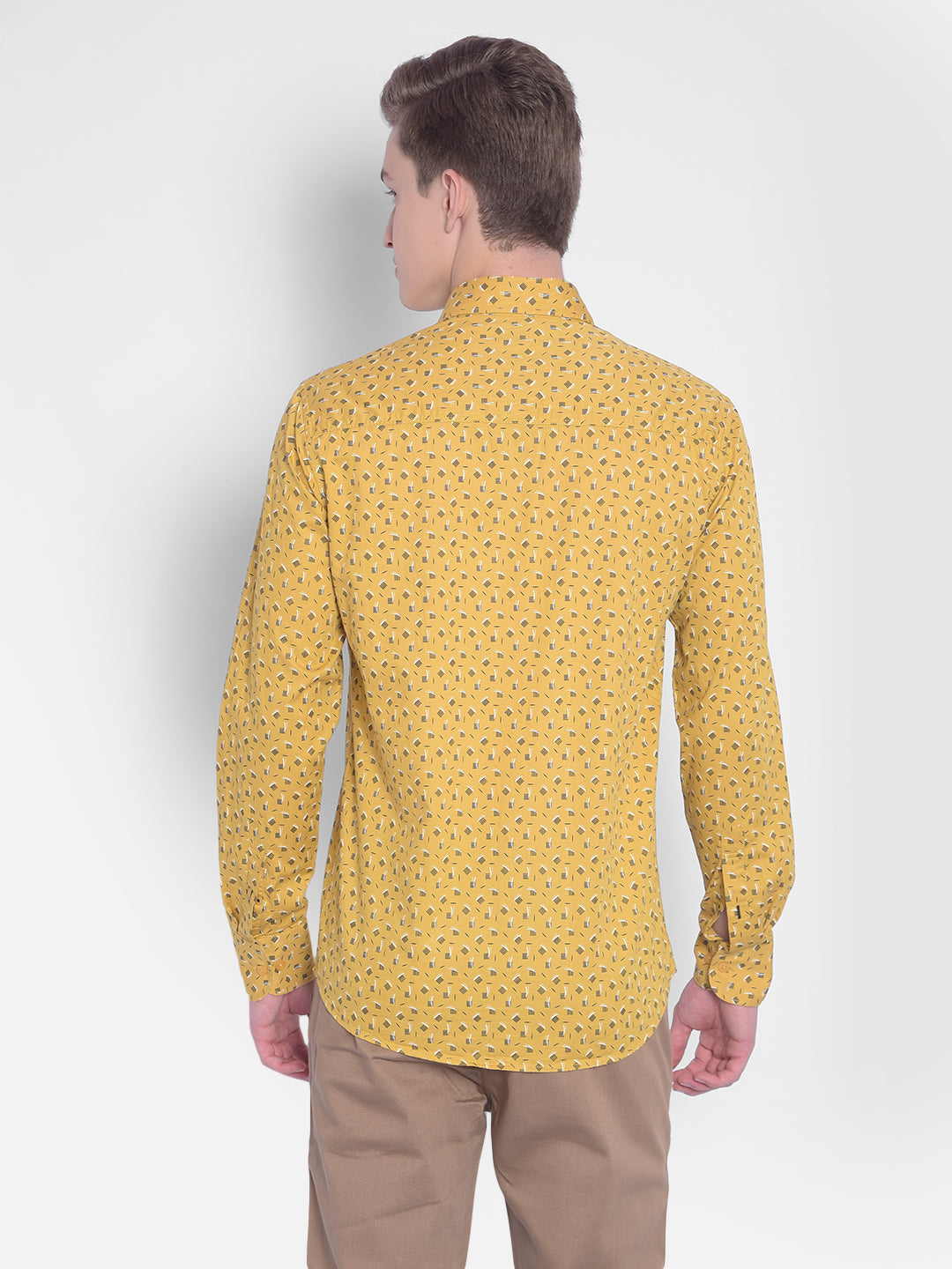 Mustard Printed Shirt-Men Shirts-Crimsoune Club