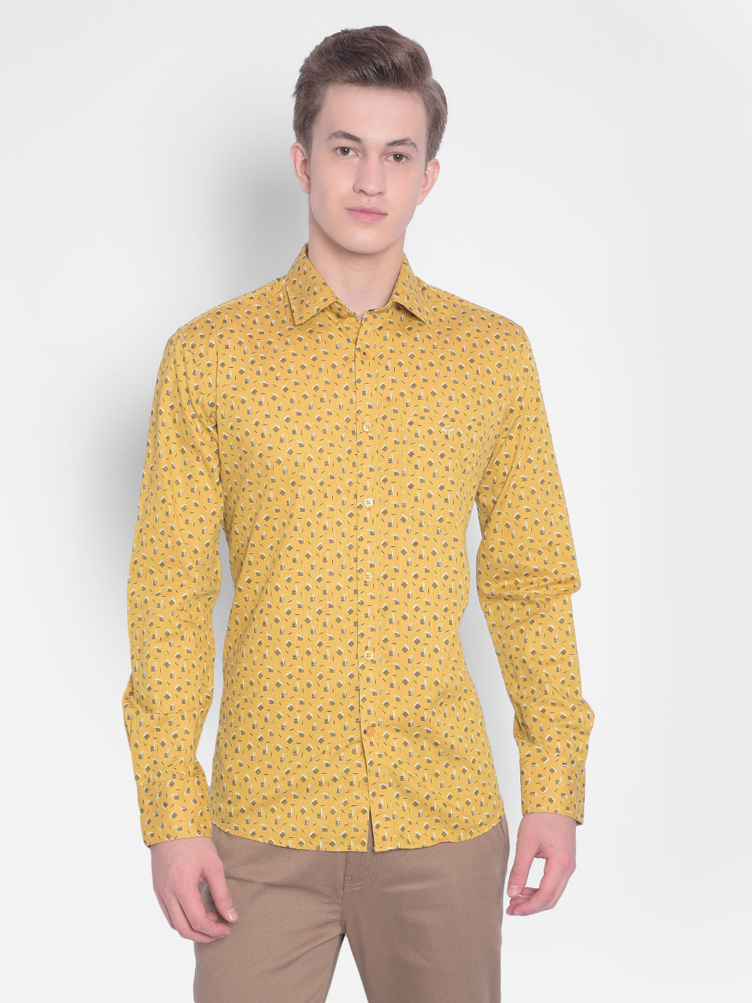 Mustard Printed Shirt-Men Shirts-Crimsoune Club