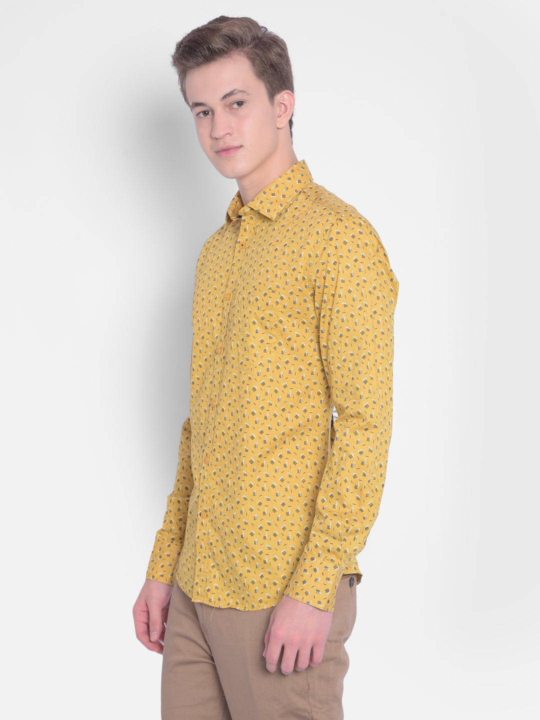 Mustard Printed Shirt-Men Shirts-Crimsoune Club