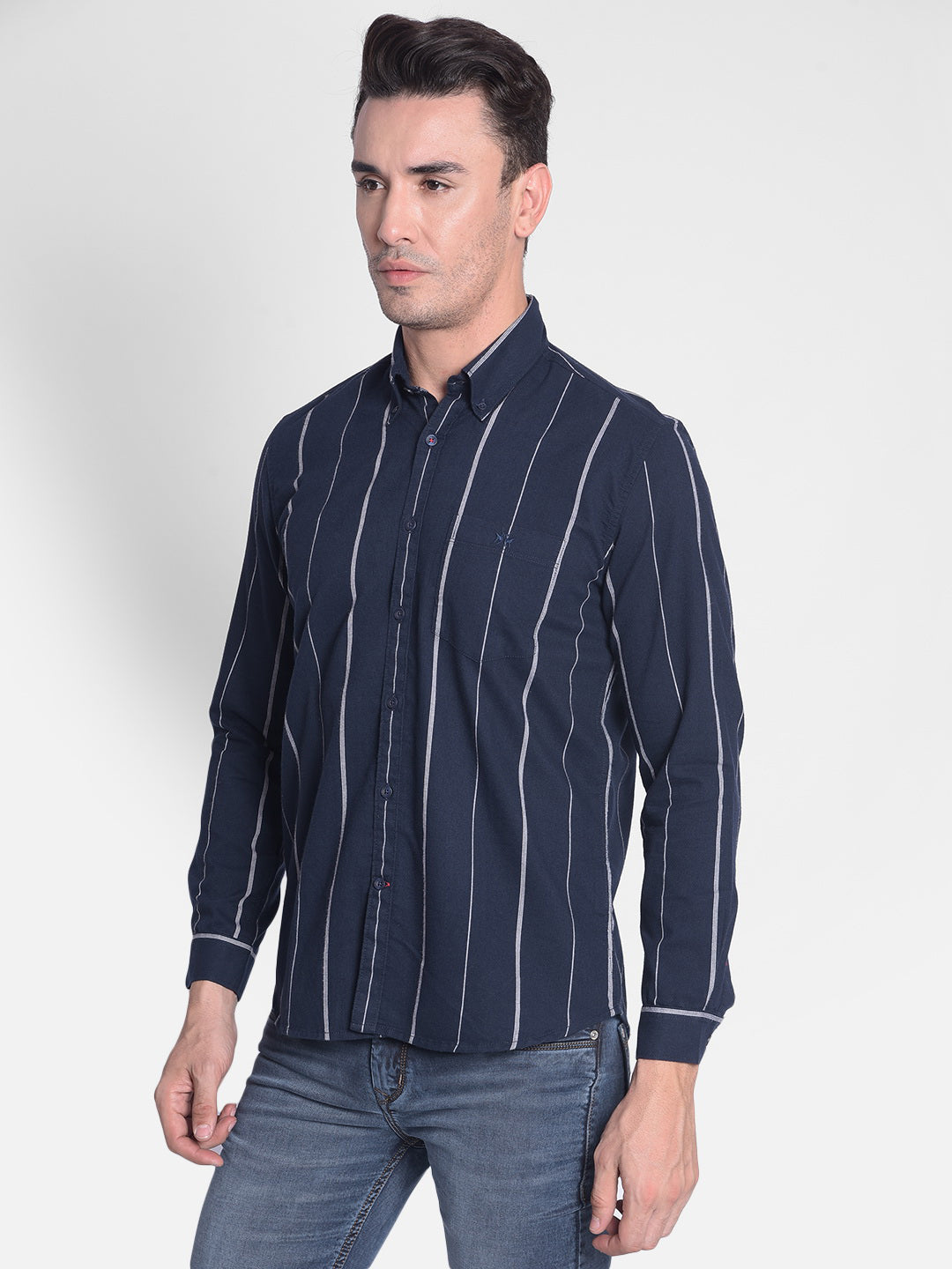 Navy Blue Striped Shirt-Men shirts-Crimsoune Club