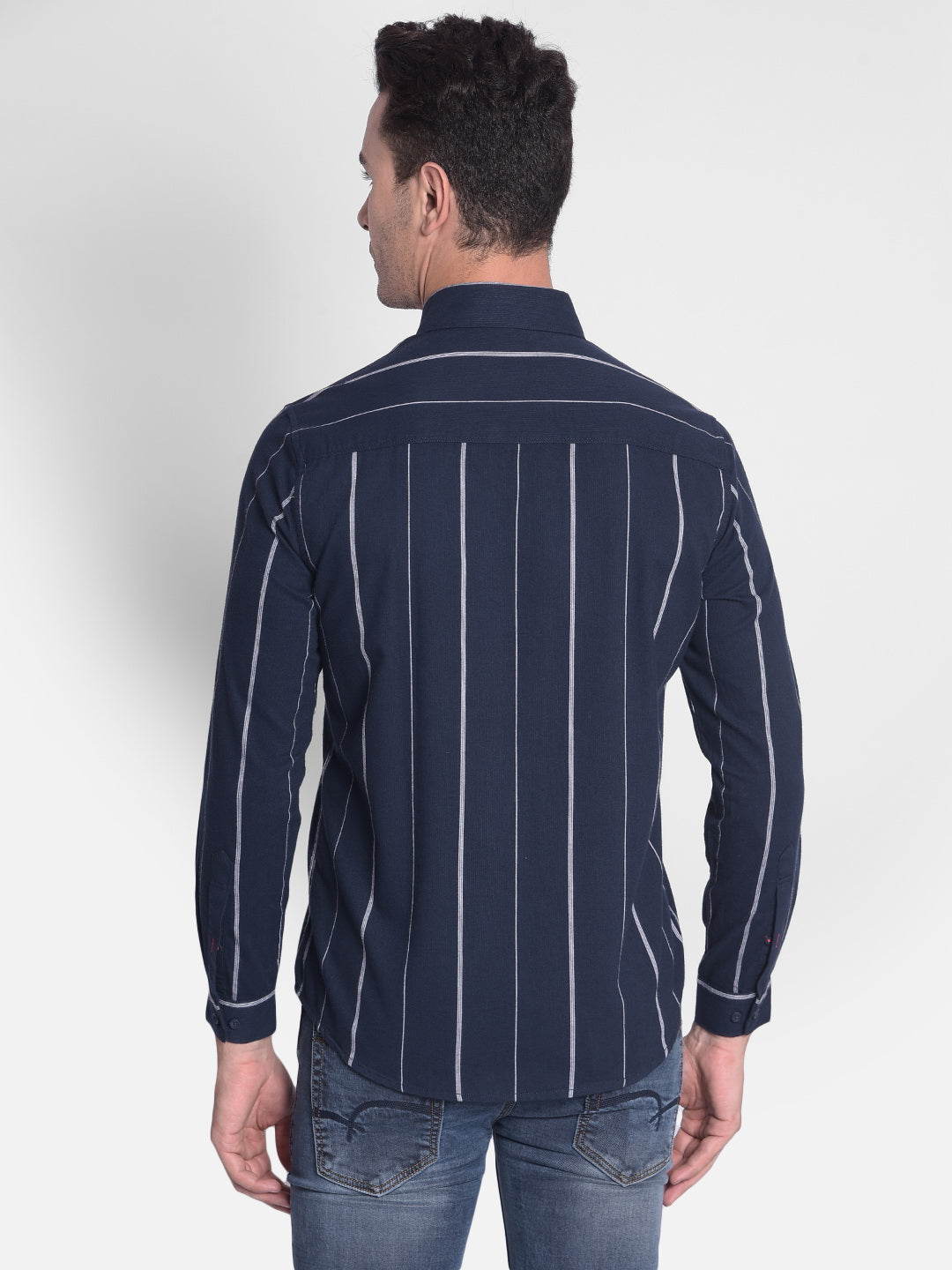 Navy Blue Striped Shirt-Men shirts-Crimsoune Club