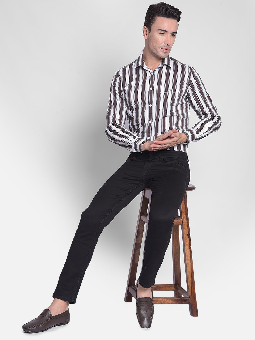 Brown Striped Shirt-Men shirts-Crimsoune Club