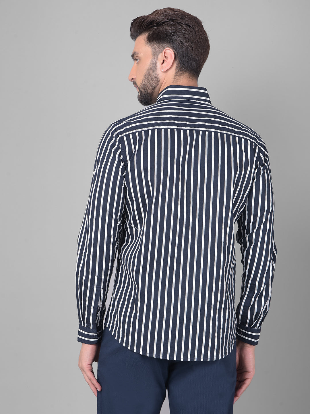 Navy Blue Striped Shirt-Men Shirts-Crimsoune Club