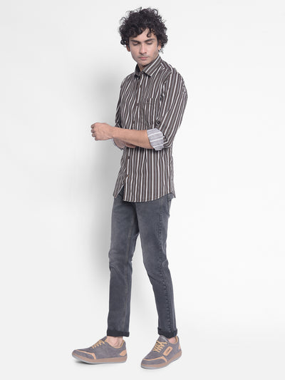 Brown Striped Shirt-Men Shirts-Crimsoune Club