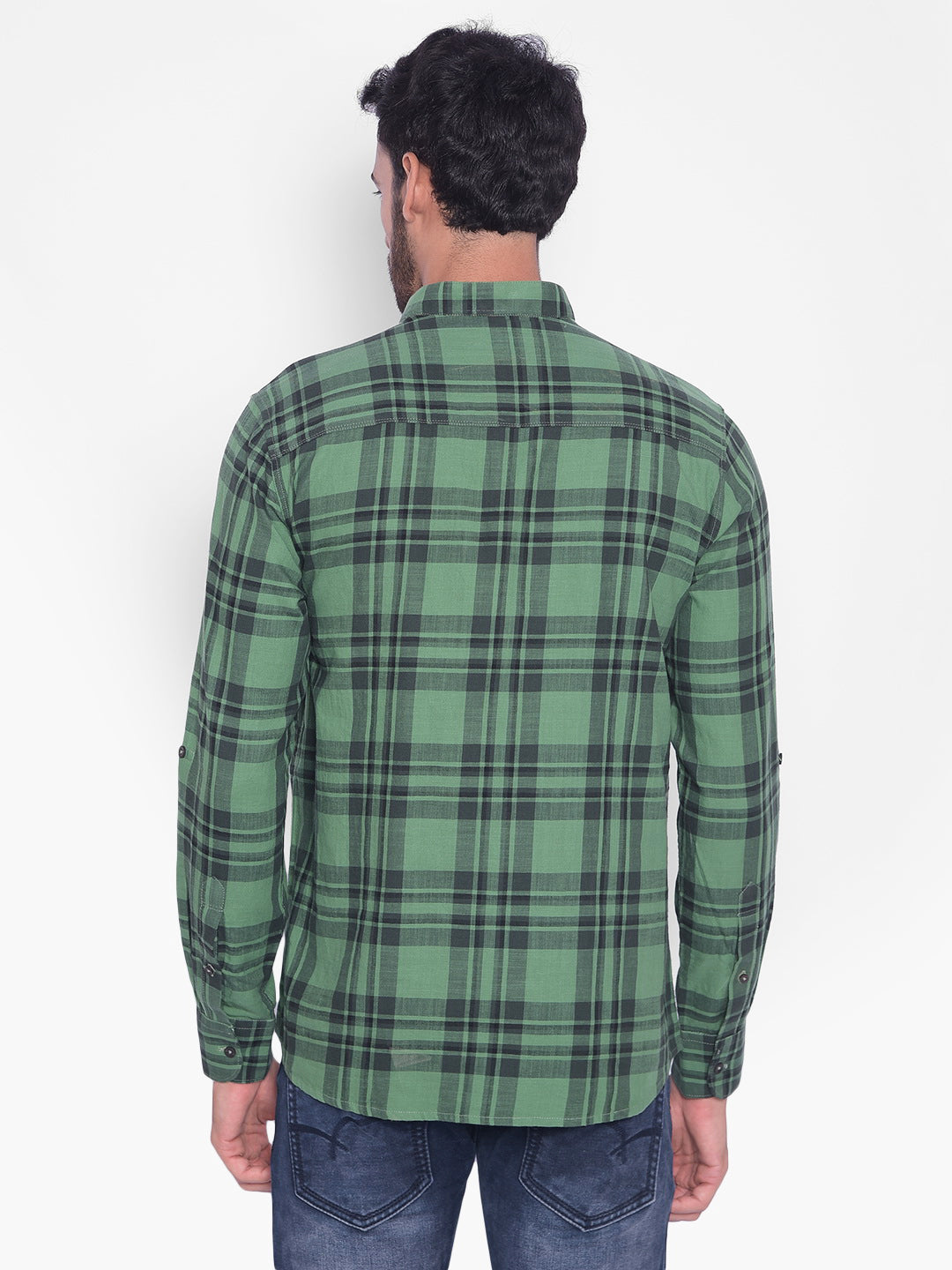 Green Checked Kurta-Men Kurtas-Crimsoune Club