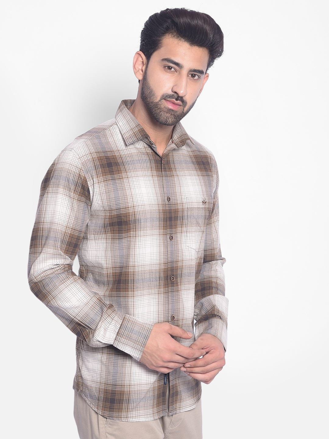 Brown Checked Shirt-Men Shirts-Crimsoune Club