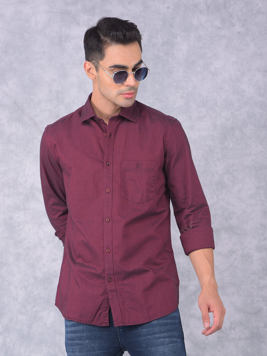 Wine 100% Cotton Shirt-Men Shirts-Crimsoune Club