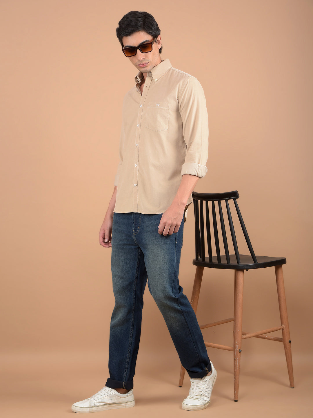 Beige Corduroy Shirt-Men Shirts-Crimsoune Club