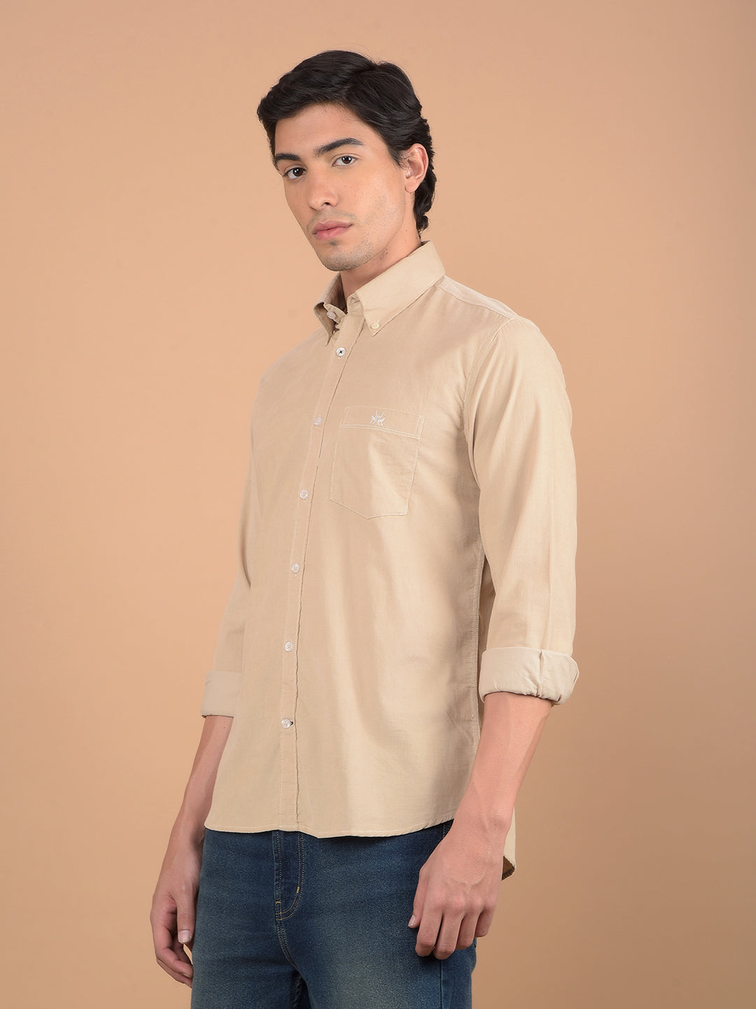 Beige Corduroy Shirt-Men Shirts-Crimsoune Club