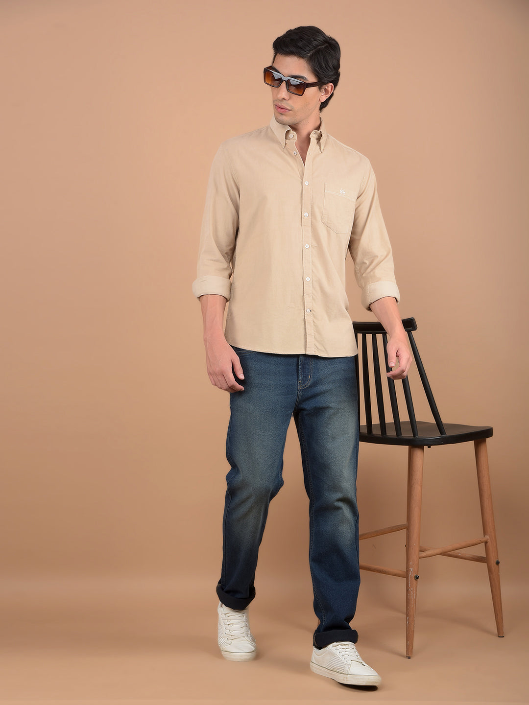 Beige Corduroy Shirt-Men Shirts-Crimsoune Club