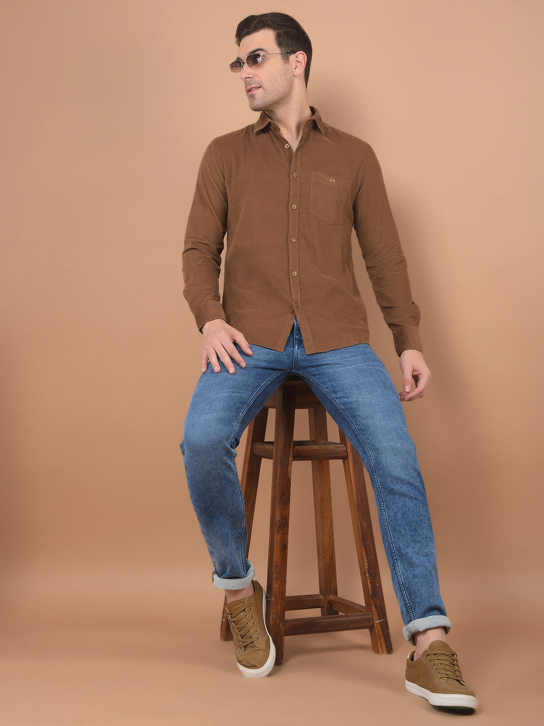 Brown Corduroy Shirt-Men Shirts-Crimsoune Club