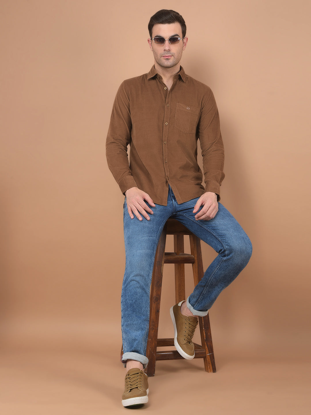 Brown Corduroy Shirt-Men Shirts-Crimsoune Club