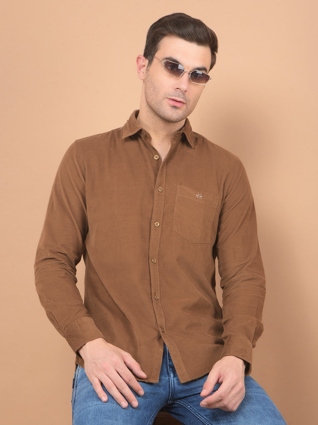 Brown Corduroy Shirt-Men Shirts-Crimsoune Club