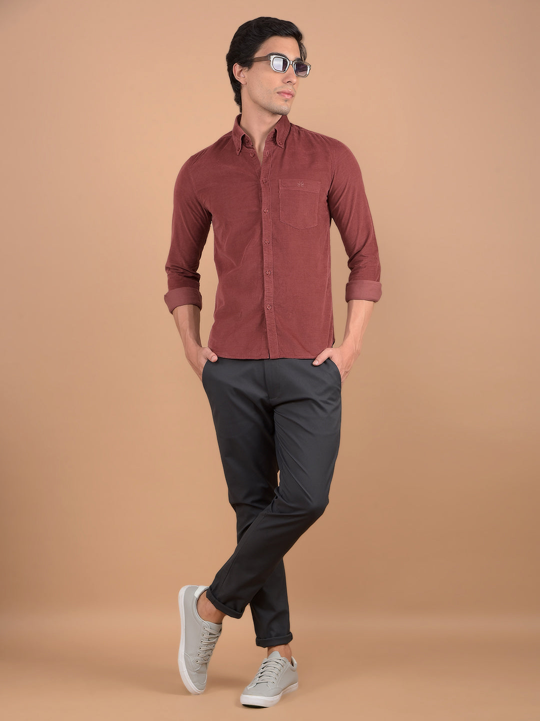 Maroon Corduroy Shirt-Men Shirts-Crimsoune Club