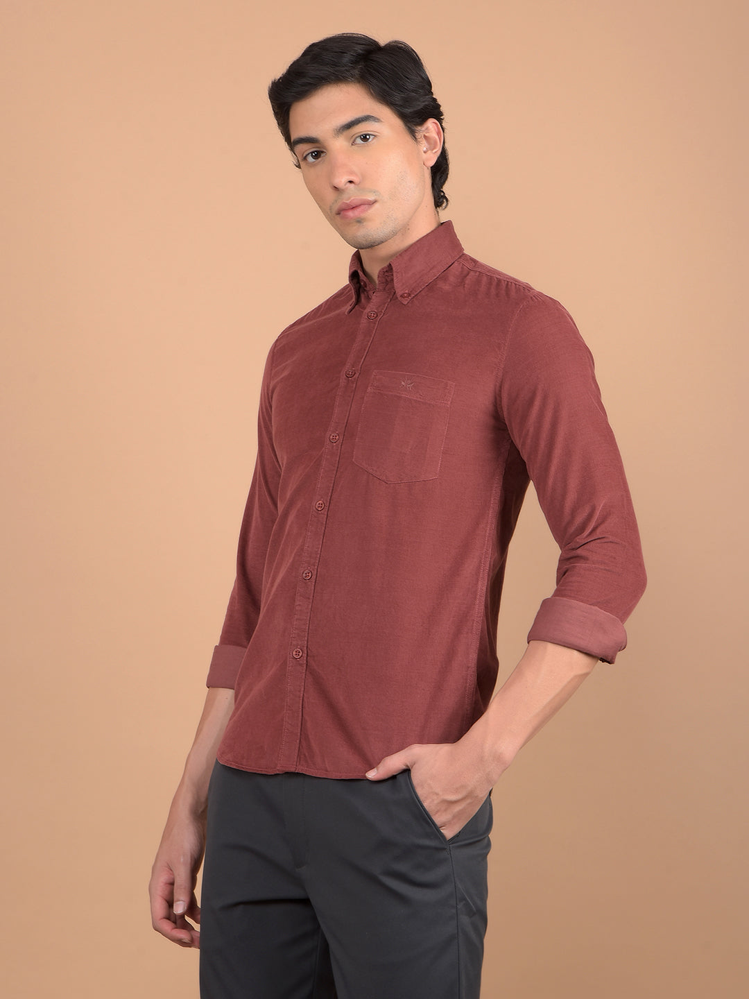 Maroon Corduroy Shirt-Men Shirts-Crimsoune Club