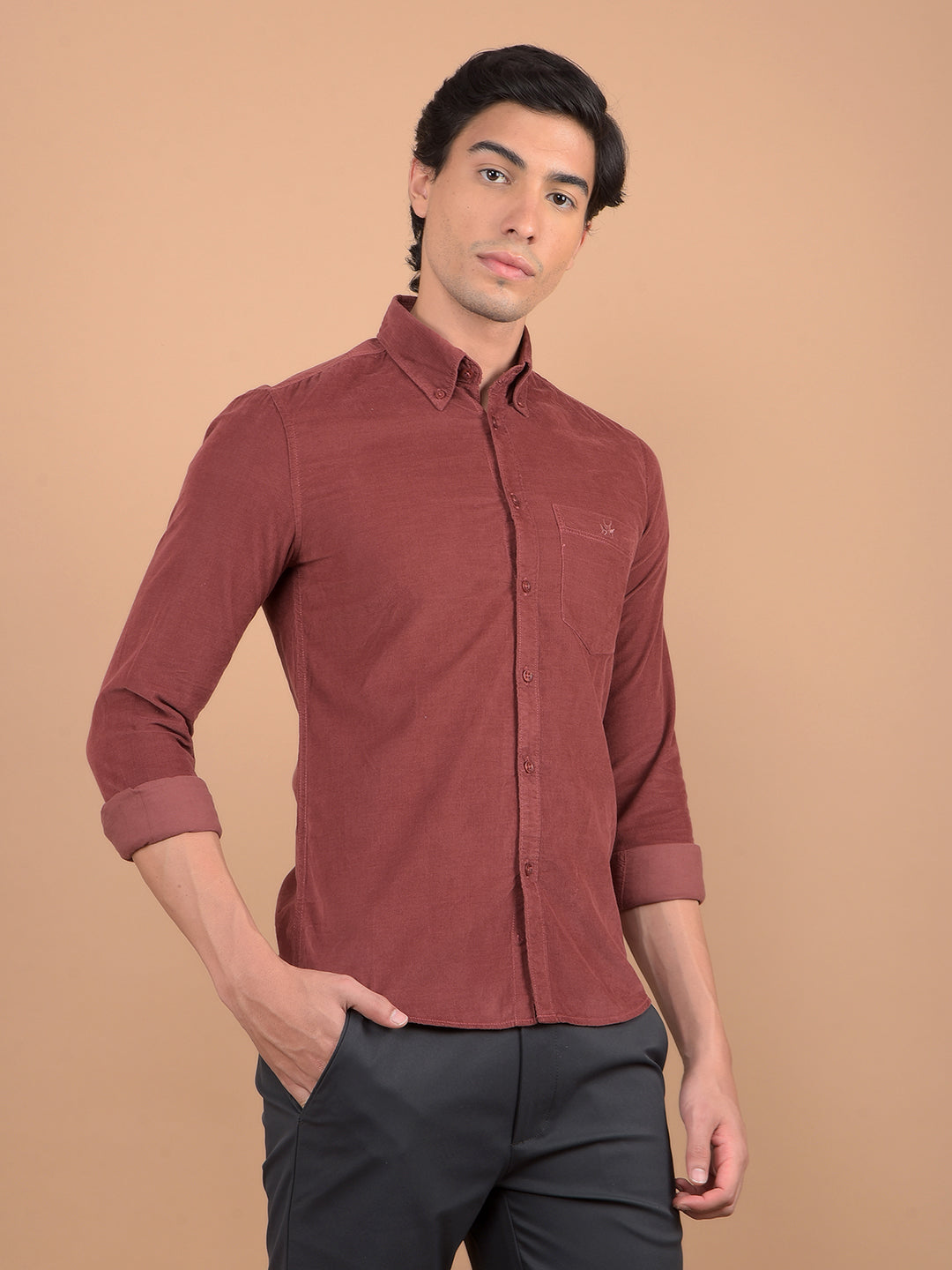 Maroon Corduroy Shirt-Men Shirts-Crimsoune Club