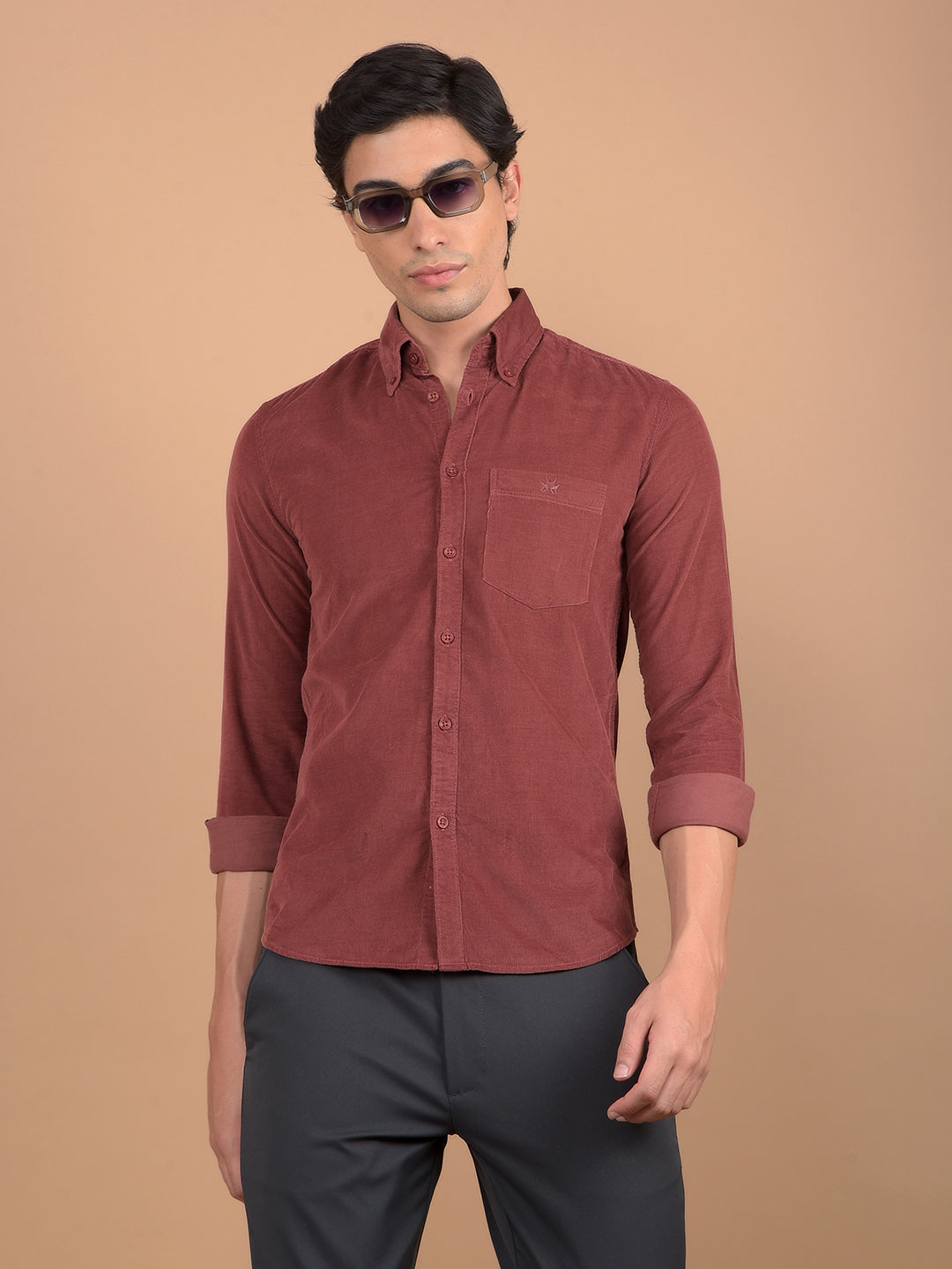 Maroon Corduroy Shirt-Men Shirts-Crimsoune Club