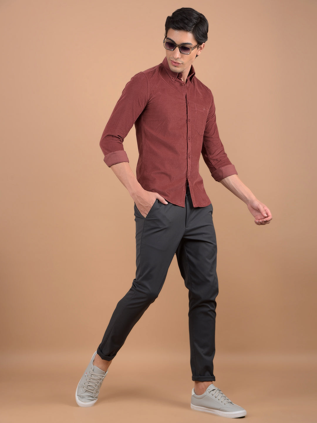 Maroon Corduroy Shirt-Men Shirts-Crimsoune Club