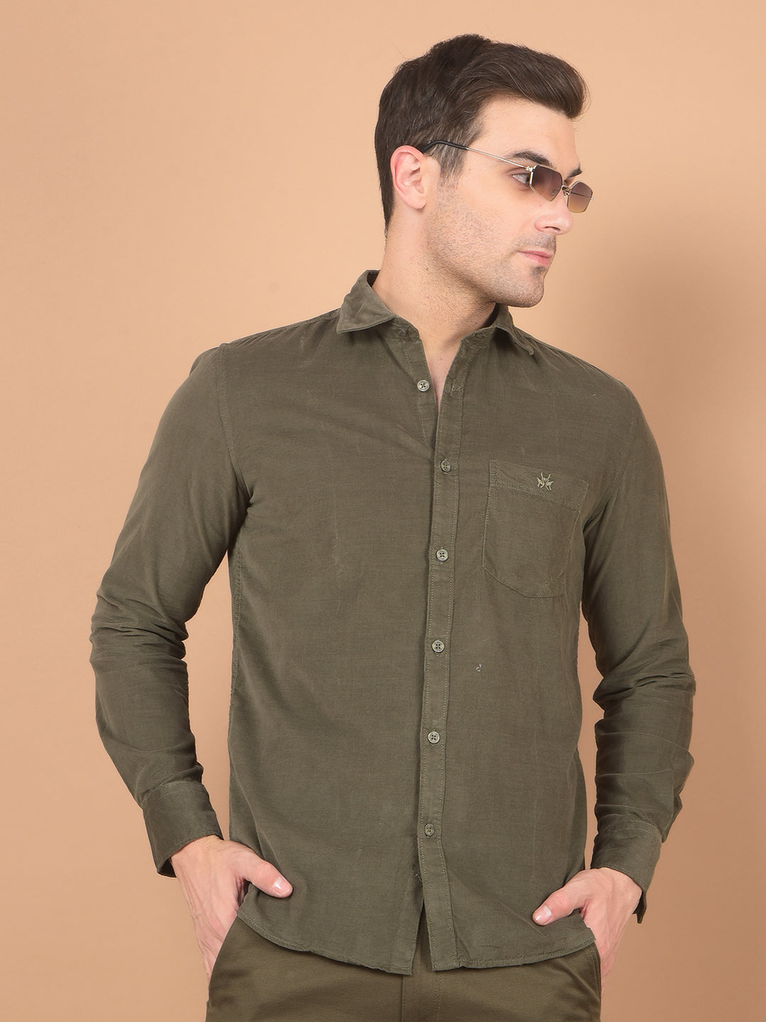 Olive Corduroy Shirt-Men Shirts-Crimsoune Club