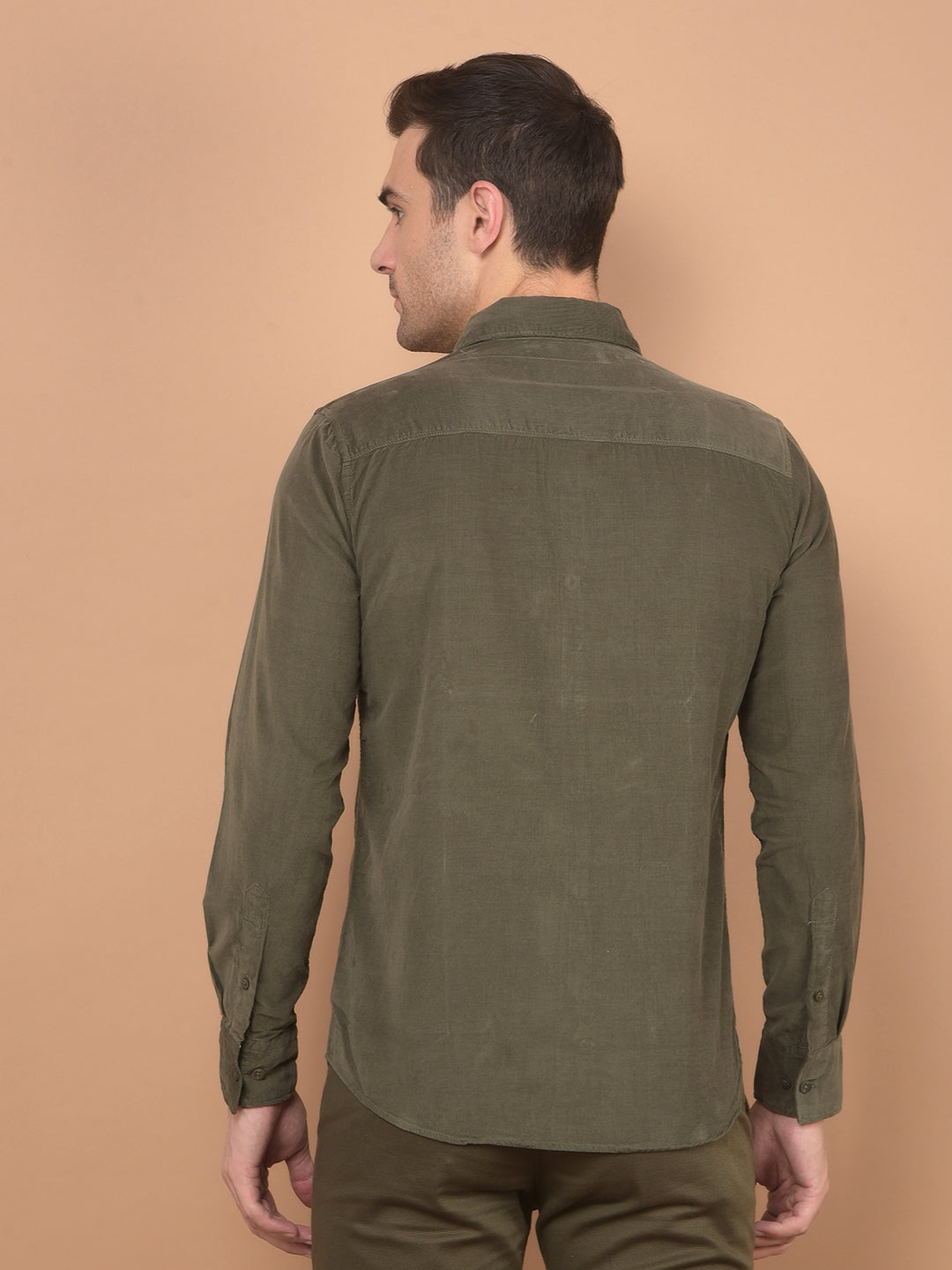 Olive Corduroy Shirt-Men Shirts-Crimsoune Club