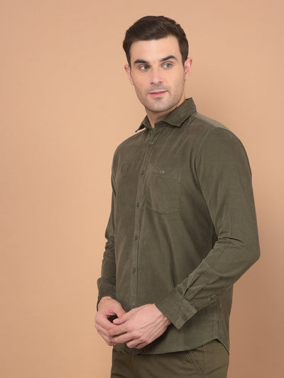 Olive Corduroy Shirt-Men Shirts-Crimsoune Club