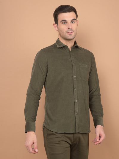 Olive Corduroy Shirt-Men Shirts-Crimsoune Club