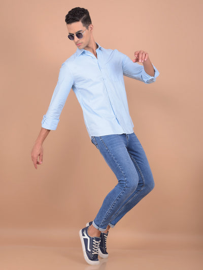 Blue 100% Cotton Shirt-Men Shirts-Crimsoune Club