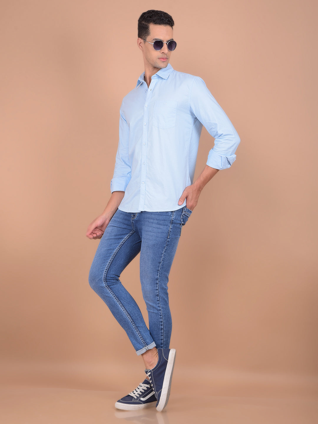 Blue 100% Cotton Shirt-Men Shirts-Crimsoune Club