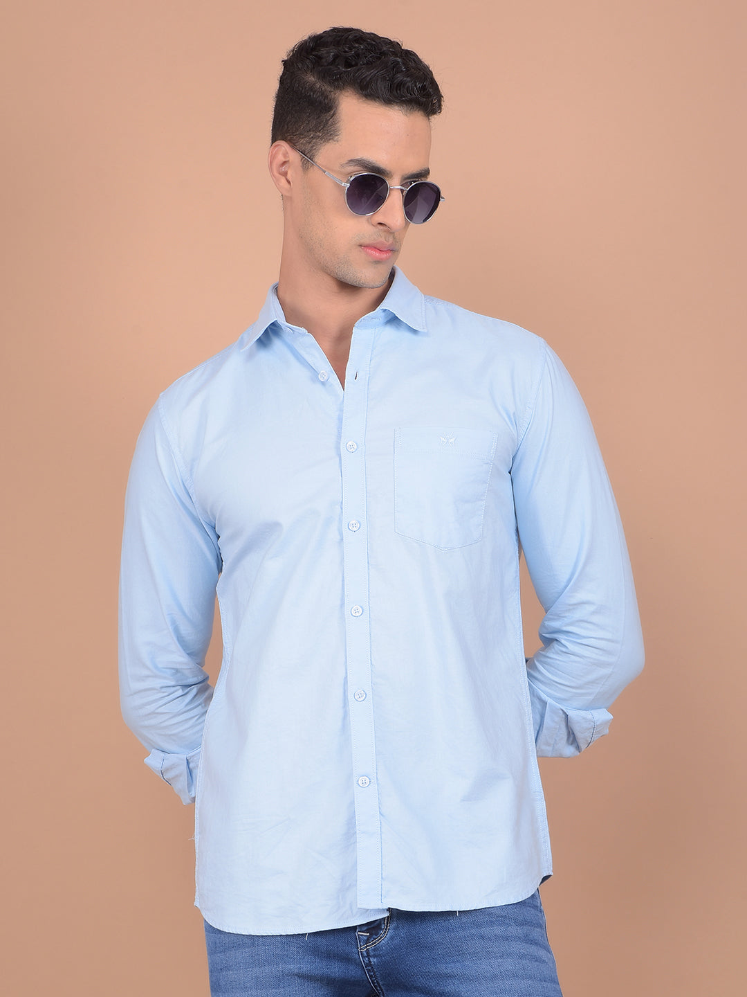 Blue 100% Cotton Shirt-Men Shirts-Crimsoune Club