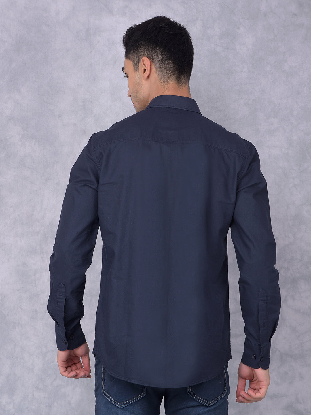 Navy Blue 100% Cotton Shirt-Men Shirts-Crimsoune Club