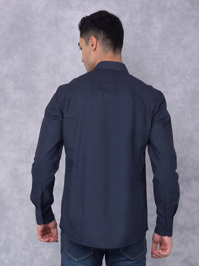 Navy Blue 100% Cotton Shirt-Men Shirts-Crimsoune Club