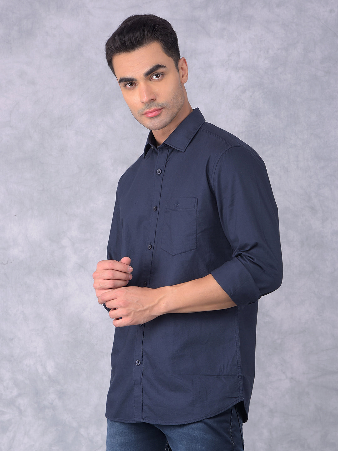 Navy Blue 100% Cotton Shirt-Men Shirts-Crimsoune Club