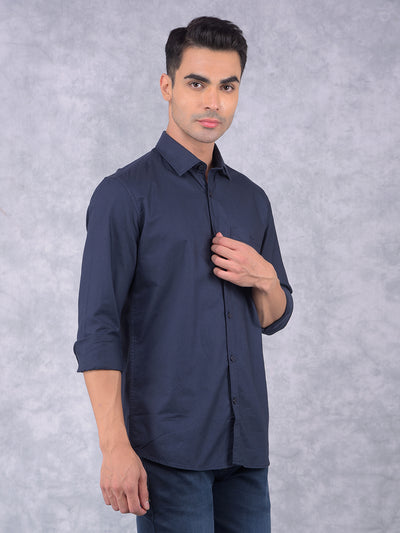 Navy Blue 100% Cotton Shirt-Men Shirts-Crimsoune Club