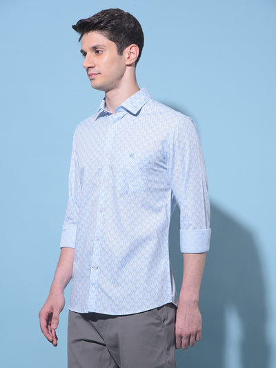 Blue Printed 100% Cotton Shirt-Men Shirts-Crimsoune Club