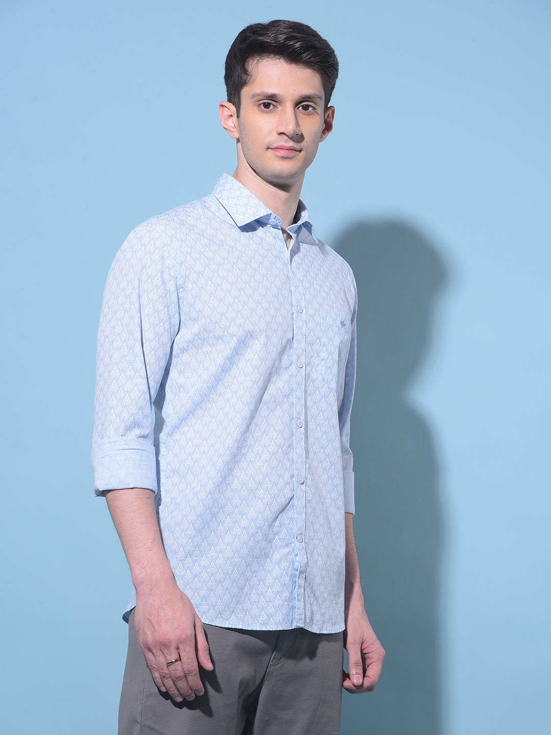 Blue Printed 100% Cotton Shirt-Men Shirts-Crimsoune Club