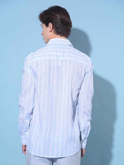 Blue Vertical Striped Linen Shirt-Men Shirts-Crimsoune Club