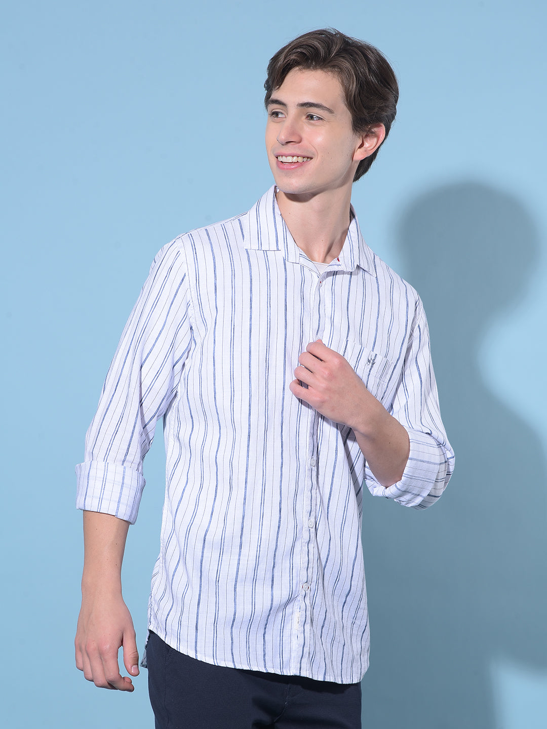 White Vertical Striped Cotton Shirt-Men Shirts-Crimsoune Club