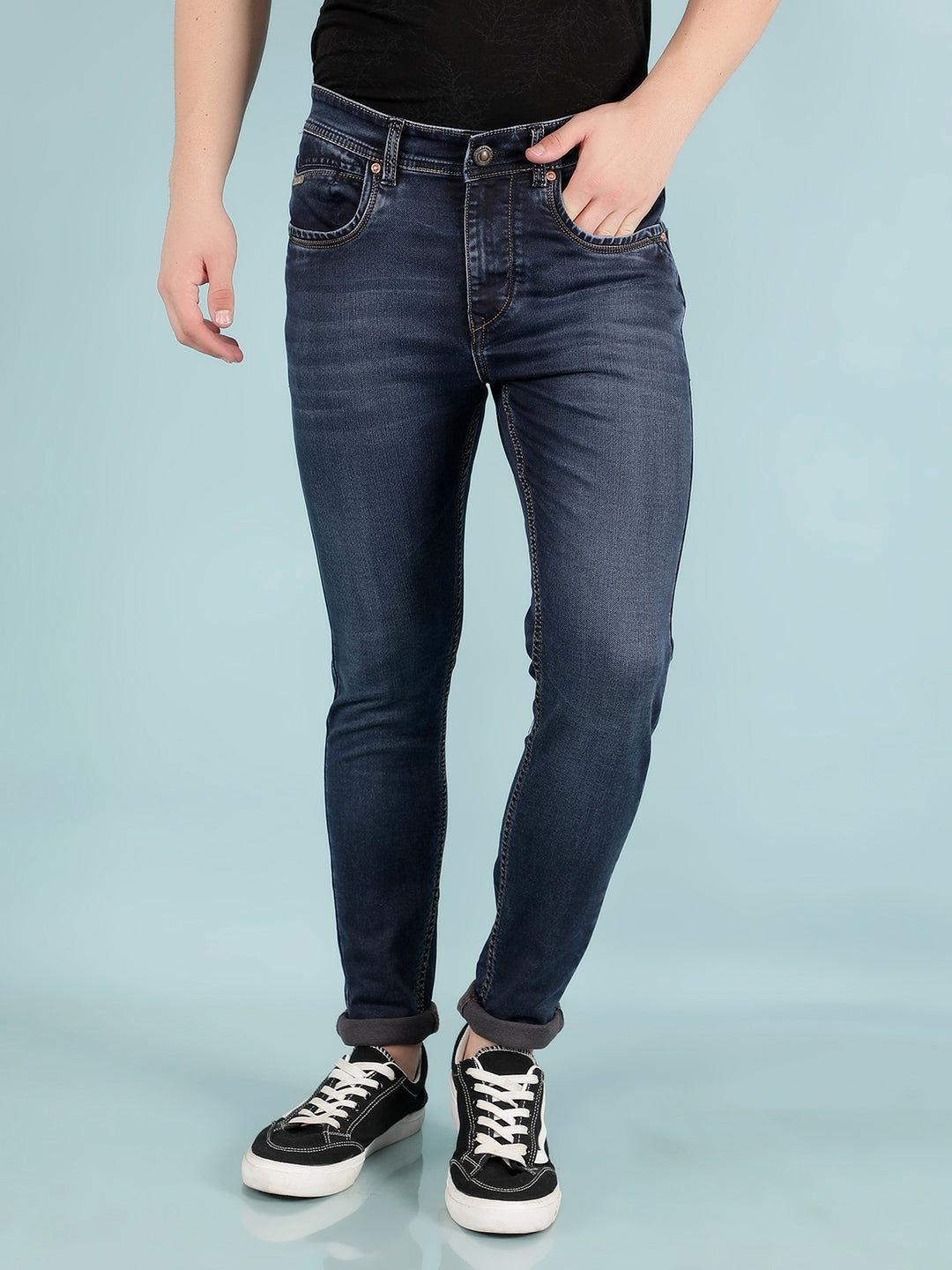 Blue Light Fade Skinny Jeans-Men Jeans-Crimsoune Club