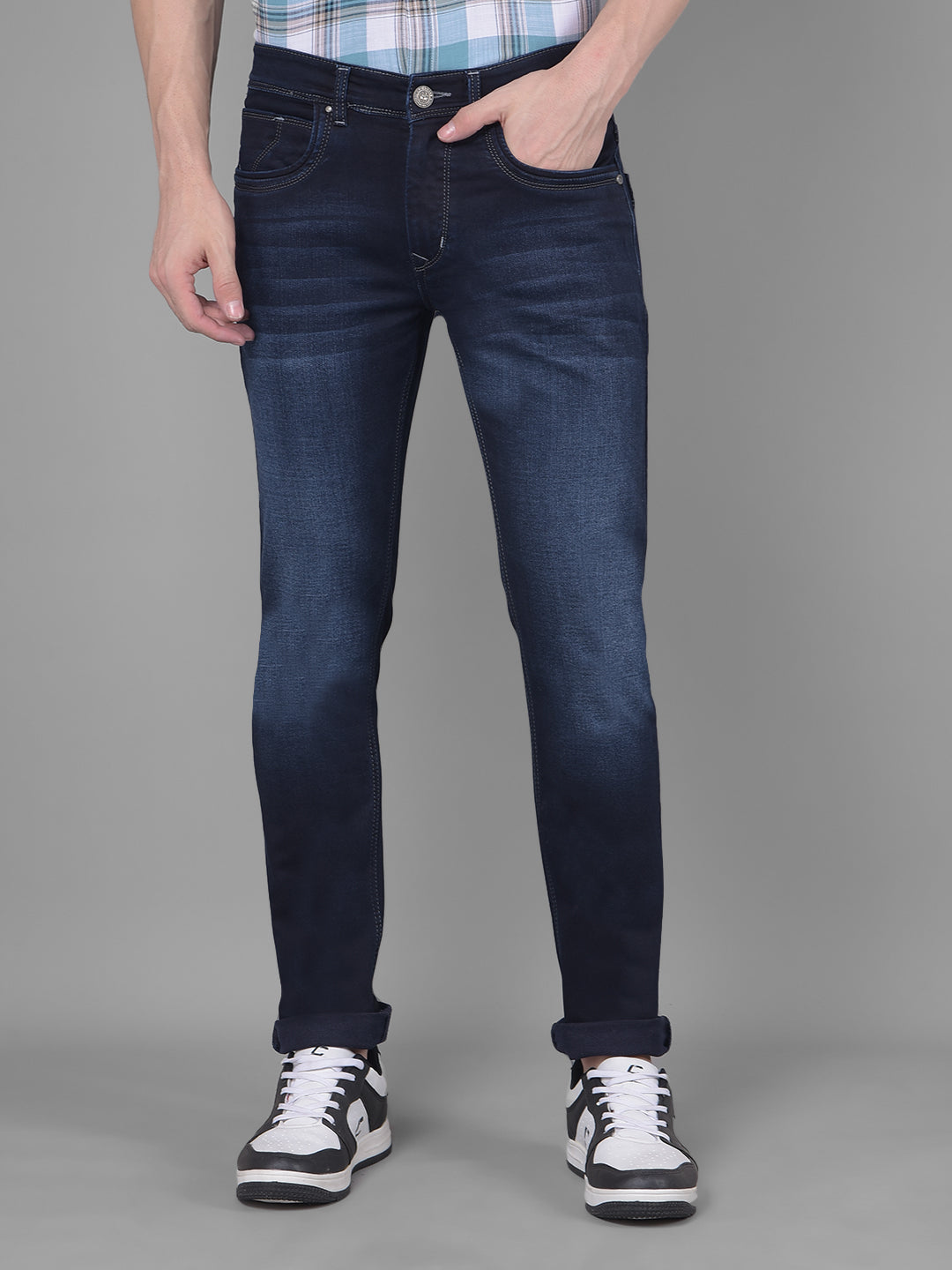 Navy Blue Jeans-Men Jeans-Crimsoune Club