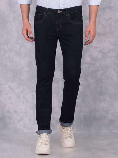 Navy Blue Straight Jeans-Men Jeans-Crimsoune Club